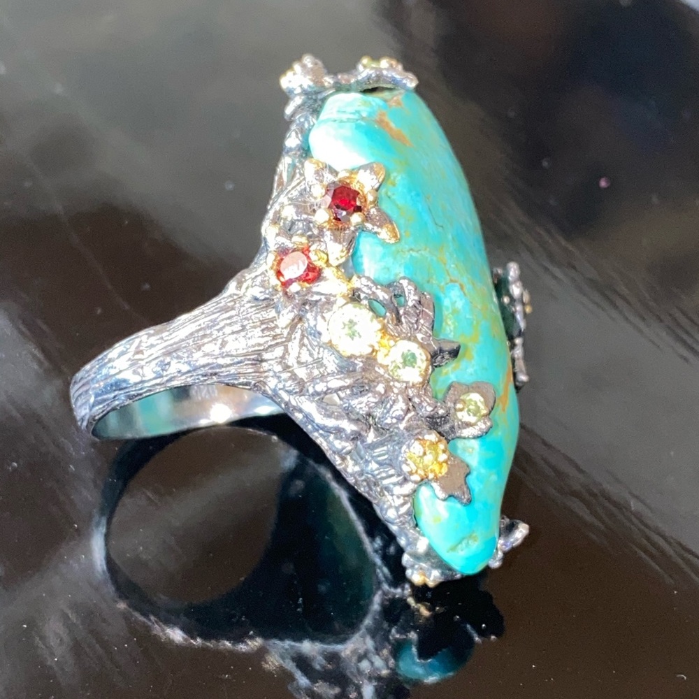 Gorgeous Genuine Turquoise Ring with Gemstones - Picture 16 of 17